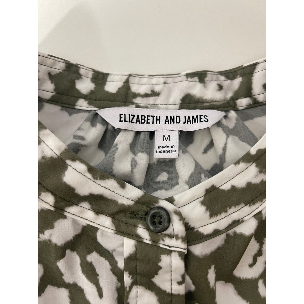 Elizabeth and James Olive Green White Button Front Tiered Hem Shirt Dress M - Picture 4 of 8